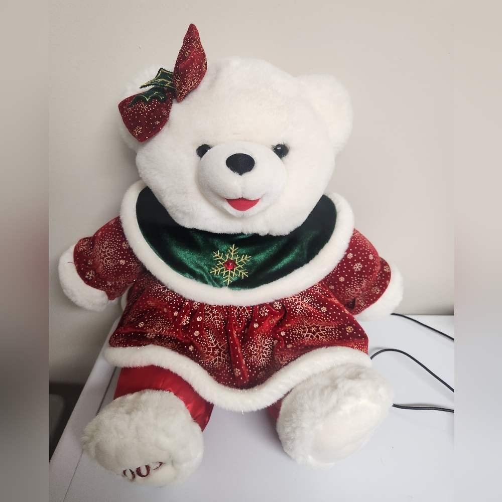 Vintage Snowflake White Teddy Bear Girl Christmas Plush  Dan Dee 2003